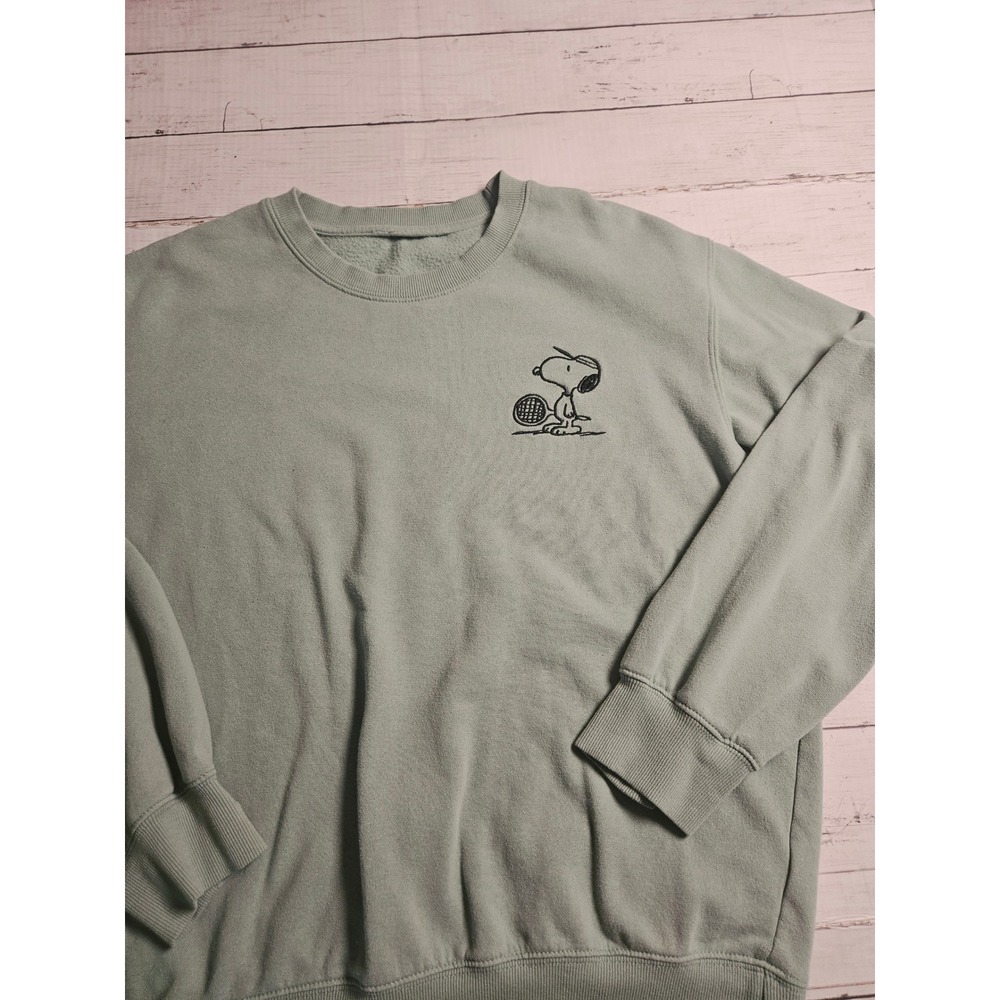 Peanuts Tennis Club Snoopy Sweatshirt Sage Green Crewneck Mens Large